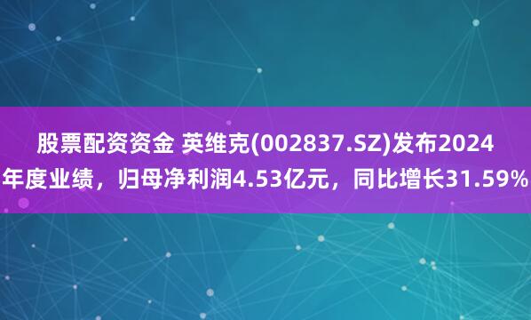 股票配资资金 英维克(002837.SZ)发布2024年度业绩，归母净利润4.53亿元，同比增长31.59%