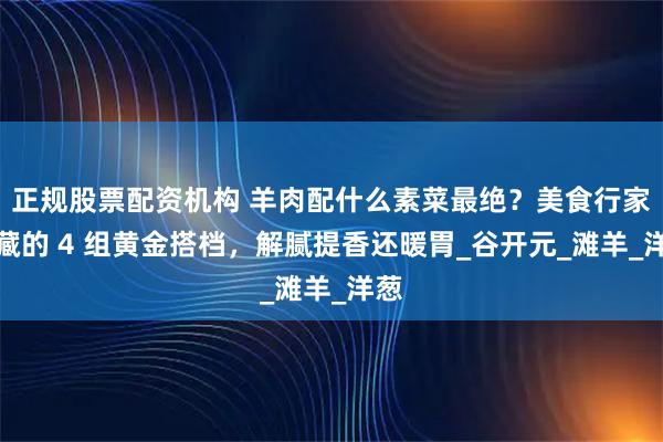 正规股票配资机构 羊肉配什么素菜最绝？美食行家私藏的 4 组黄金搭档，解腻提香还暖胃_谷开元_滩羊_洋葱